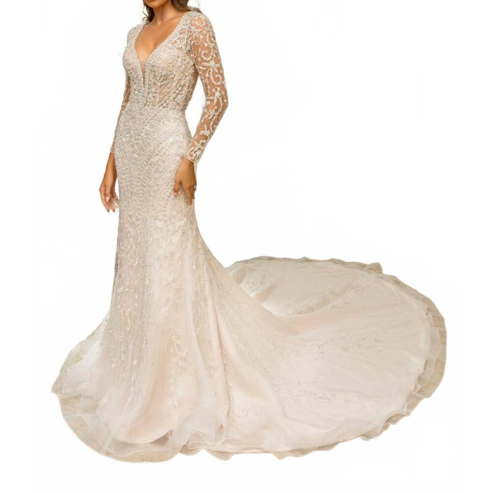NEW KITTY CHEN COUTURE allison fit and flare gown in ivory/toffee